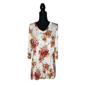 Frumos Knit Top Tunic Long High Low Made in USA Stretchy Floral Women’s M